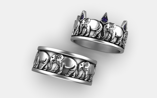 elephant ring 3d print model in rings 3dexport nature animal african safari zoo three lucky bamboo skin silver gold asian cnc milling jewelry making talisman 3d print model - Mito3D