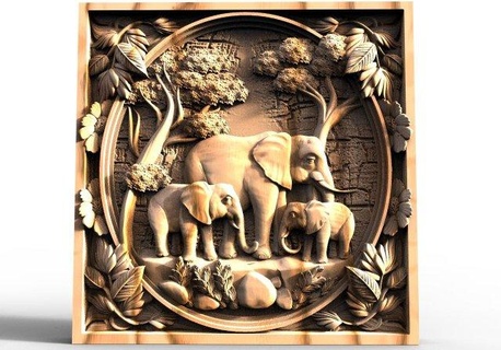 elephants cnc signs logos elephant art relief decoration 3d print model - Mito3D