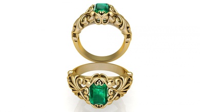 smeraldo anello in filigrana 2 gioielli gioiello jewells argento oro stampabile 3dprint emerald disco di platino diamante emeraldring cocktail cocktailring ruby zbrush cnc anelli 3d print model - Mito3D