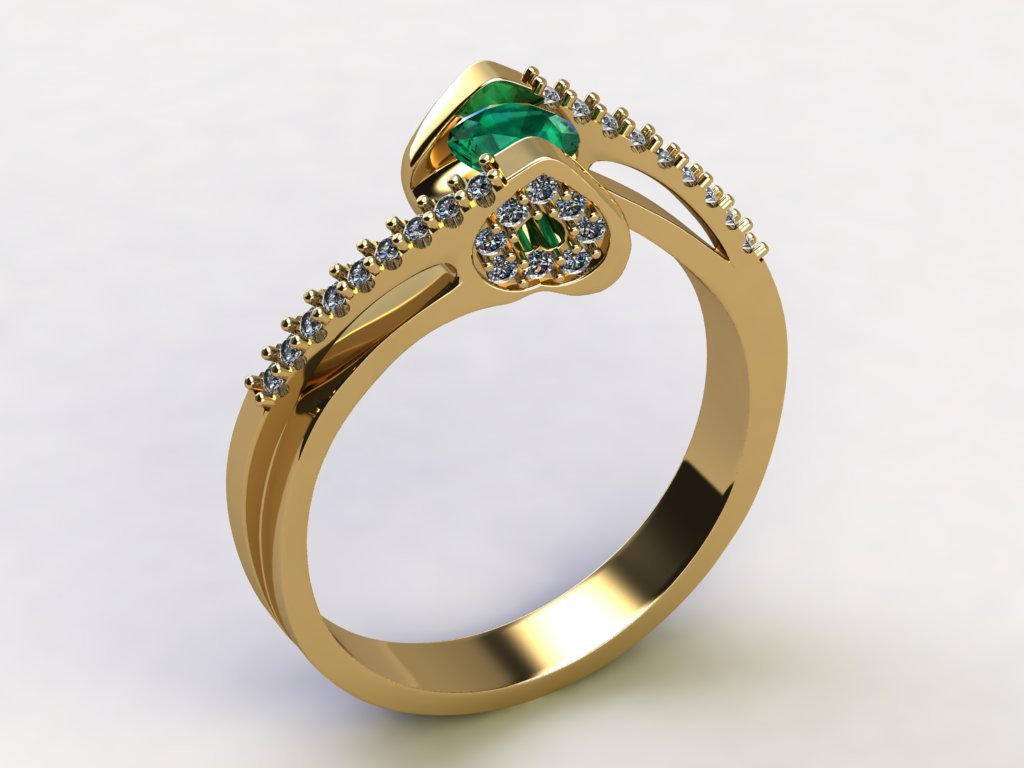 emerald heart 3d print model in rings 3dexport gem jewelry ring 3dprintable luxury fash engagement wedding 3D print model - Mito3D