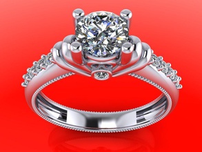 engagement ring round gem milgrain stl 3dm 3d print model - Mito3D