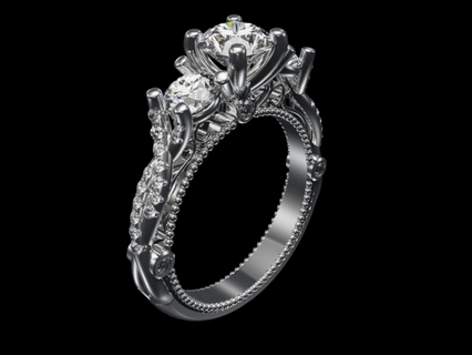 Engagement Ring Ringe Engagement Diamant druckbar Mühlenkorn schick Schmuck 3d print model - Mito3D