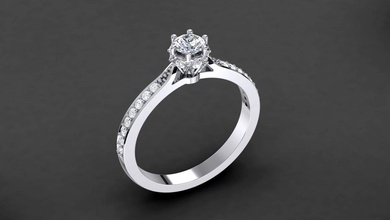 engagement ring round diamonds gem stone gold silver platinum prong obj stl print printable prototyping collection diamond jewel jewelry jewellery wedding 3d print model - Mito3D