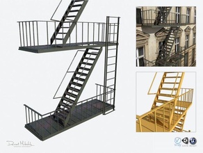 escape stairs modular metal poly 3d model vray green rust building city ladder element architectural details 3d print model - Mito3D