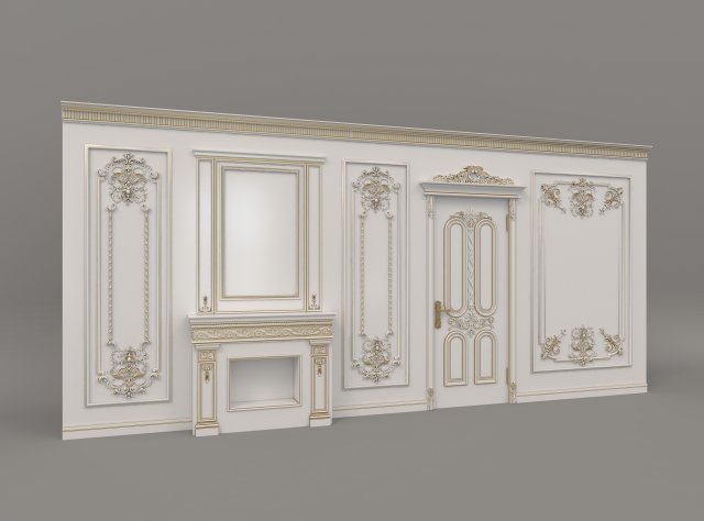 european style interior wall decoration 3 indoors baroque antique classic architecture ornate rococo plaster doors baguette carving panel carved molding luxury victorian architectural 3D print model - Mito3D