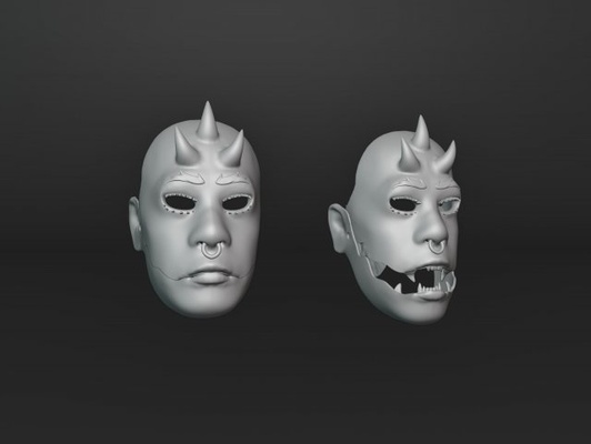 böse funktional maske 3d drucken modell 3dexport diabolisch helm cosplay hobby tragbar skulptur passen kopf kostüm halloween büste zahl hörner ohrringe augenbrauen gesicht 3d print model - Mito3D