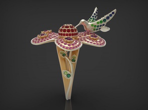 exclusivo anillo de colibrí oro la plata joyería joya las gemas aves obj st 3dm 3d print model - Mito3D
