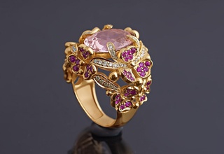 exclusivo anillo de la flor oro el diamante zafiro joyero joyería 3d print model - Mito3D
