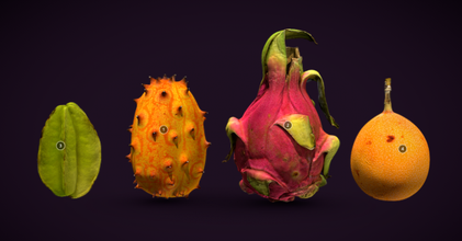 acayip meyveler tutku meyve bitki örtüsü edulis mor Limon tropikal taramak süpermarket Ananas Çarkıfelek dut Meyve suyu top Kiwano Pitaya 3d print model - Mito3D