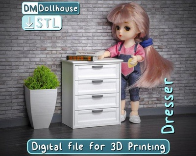 exquisite 112 scale dollhouse dresser 4 drawers - high-quality stl files 3d printing game accessories dressers barbie miniatures furniture modern chest chestofdrawers miniature-houses doll-houses doll-house dresserofclohes 3dprint 3dprintable 3d print model - Mito3D