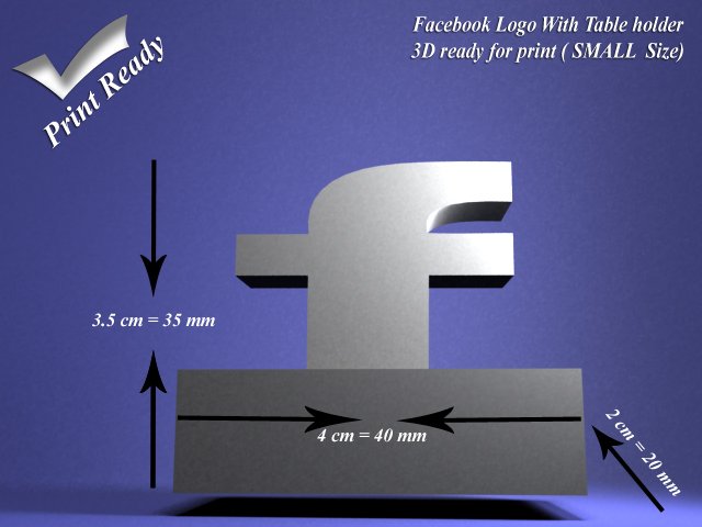 facebook holder - 3d print ready small size 3dface logo 3dprint 3dfacebook logo3d logosmall facebook3dprint 3D print model - Mito3D
