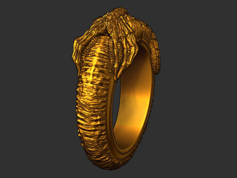 facehugger bague 3d impression modèle in anneaux 3dexport extraterrestre extraterrestres xénomorphe sceau monstre giger scifi fantaisie parasite horreur créatures 3D print model - Mito3D