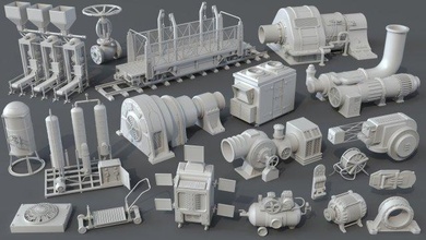 fabrika birimleri 4 20 adet rafineri sıvı yağ gaz boru Kitbash Sanayi imalat güç platform elektrik çevre tüp hattı modüler toplamak Saç Kremi trafo dengeleyici motor 3d print model - Mito3D
