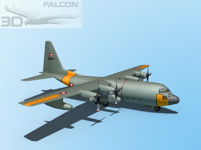 falcon3d c130 hercules denmark 3d model in transport 3dexport lockheed c-130 airplane aircraft air force military us navy patrol recon carrier turboprop four-engine rescue refueling cargo 3D print model - Mito3D