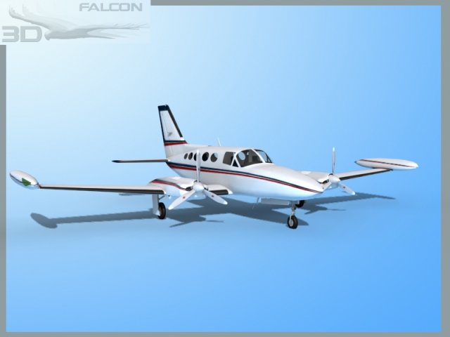 falcon3d c414 kanzler f04 3d modell kommerziell 3dexport flugzeug flugzeuge zivilist bürgerlich allgemeines luftfahrt exekutive transport charta fachmann ort zwilling motor propeller krankenwagen 3D print model - Mito3D