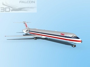 falcon3d md 80 twa 2 3d model in commercial 3dexport airplane planes aircraft airliner mcdonnell douglas md-80 civil airlines airways passenger cargo corporate us plane jet jetliner 3d print model - Mito3D