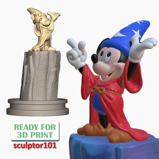 fanart fantasia mickey mouse sorcerer rock base 3d sculpting printable model man disney walt cartoons disneyland miniature cartoon character statue miniatures figurines 3d print model - Mito3D