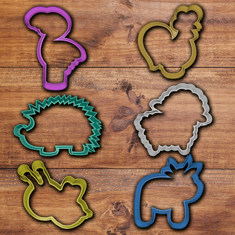 fancy animals cookie cutter set cutters fondant chicken bee cow sheep lamb flamingo hedgehog cuttter 3D print model - Mito3D