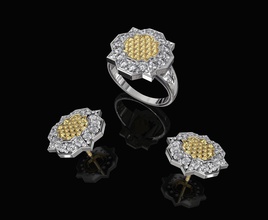 fantaisie boucles d'oreilles anneau, à la texture 3d imprimable stl des or d'argent le platine joyau brillant gem livre sterling de mode femmes saphir texturé l'anneau bijoux 3d print model - Mito3D