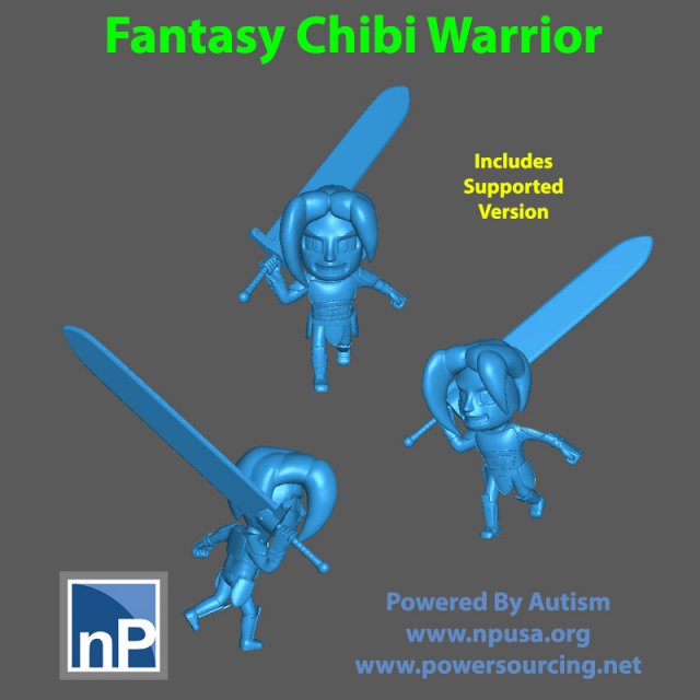 fantasía chibi guerrero gratis 3d impresión modelo in juego accesorios 3dexport combatiente dnd mazmorras dragones personaje mesa rpg 3D print model - Mito3D