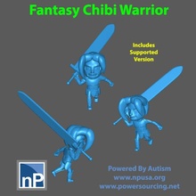 fantasy chibi warrior free 3d print model in game accessories 3dexport fighter dnd dungeons dragons character tabletop rpg 3d print model - Mito3D