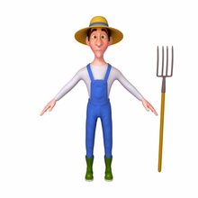 agricultor desenho animado homem agricultura trabalhador forquilha rega chapéu jardineiro campo celeiro Vila personagem Fazenda jardim rancho solo plantar vegetal Comida 3d print model - Mito3D