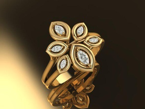 moda hermosa flor anillo el diamante de la oro diseño 3d print model - Mito3D
