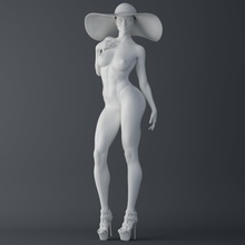 moda niña vistiendo sombrero 002 3d impresión modelo in figuritas 3dexport mujer hembra dama tendencia sexy perfecto tentación pie cuerpo plenitud high heeled desnudo 3d print model - Mito3D