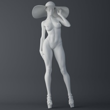 moda menina vestindo chapéu 003 3d impressão modelo in mulher 3dexport fêmea senhora tendência sexy perfeito tentação pé corpo plenitude high heeled nu 3d print model - Mito3D