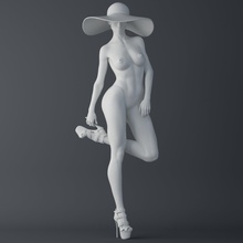 moda menina vestindo chapéu 005 3d impressão modelo in mulher 3dexport fêmea senhora tendência sexy perfeito tentação pé corpo plenitude high heeled nu 3d print model - Mito3D