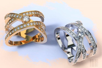 le donne alla moda anello di pietre 3d modello stl cnc gioielli gioiello oro argento la stampa gemme diamante esclusivo stile 3d print model - Mito3D