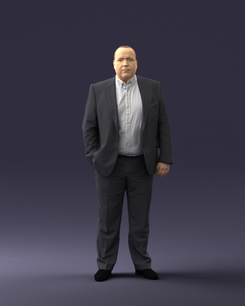 fat man gray suit 0517 3d print ready scan model polygon 3dprint human male realistic posed character people miniatures woman child style success fashion beauty 3D print model - Mito3D
