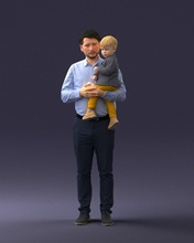 père fils 1206 3d impression prêt analyse modèle polygone Impression 3D Humain Masculin réaliste posé personnage miniatures homme femme enfant famille 3d print model - Mito3D