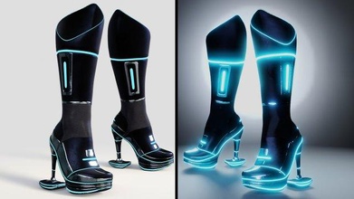 female boots sci-fi high tech 3d model in 3dexport lights blue modern luxury footwear heel leather shoes concept technology soldier sci fi space futuristic spacesuit fantasy pilot scifi science 3d print model - Mito3D
