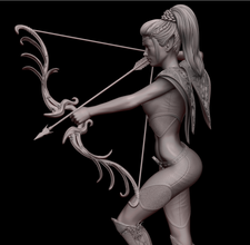 female elf archer 3d print high poly model in woman 3dexport fantasy bow anthropomorph arrow boots armor clothing character girl miniature warrior hunter forest hair hairstyle beautiful 3d print model - Mito3D