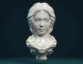 female face mascaron 3d print model in sculpture 3dexport head girl decoration antique baroque 3d print model - Mito3D