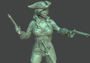 fêmea pirata 3d impressão modelo in mulher 3dexport revólver pistola sabre espada barril personagem foca aventura mar guerreiro bandido ladrão oceano capitão corsário obstrução marinheiro 3d print model - Mito3D