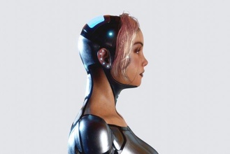 weiblich roboter pbr völlig manipulierten 3d modell 3dexport sss futuristisch humanoid blau android droide bionisch fiktion metall ai frau technologie maschine cyber cyborg körper 3d print model - Mito3D