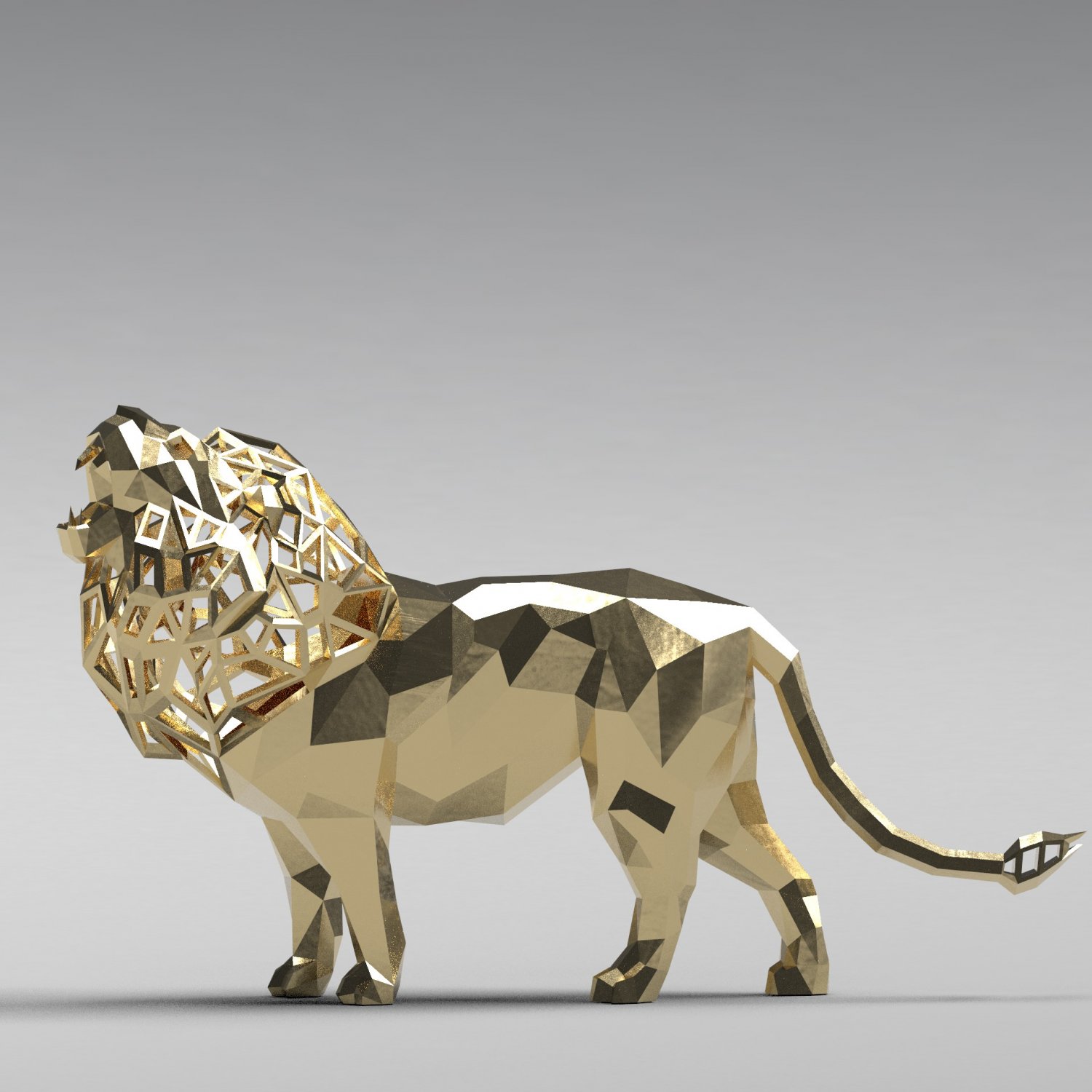 figurilla geométrico rugido león estructura metálica 3d Arte escultura diseño juguete modelo impresión gato animal estatua esculturas miniaturas figuritas rabia Rey gruñido furia 3D print model - Mito3D
