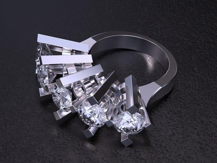 taş elmas yüzük yüzükler düğün nişan mücevher takı Sarı altın gül beyaz lüks yazdırılabilir parlak round cut five stone diamond ring jewelry rings 3d print model - Mito3D