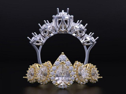 calcul poire diamant bague anneaux mariage engagement bijoux Jaune or blanc luxe imprimable brillant gemme bijou five stone pear ring jewelry rings 3d print model - Mito3D