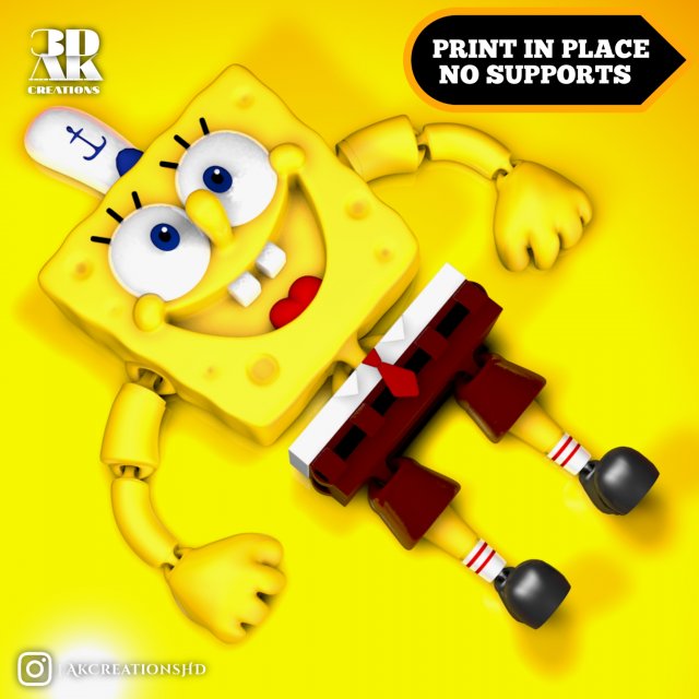 flexi print place - spongebob stl toys printinplace flexible 3D print model - Mito3D