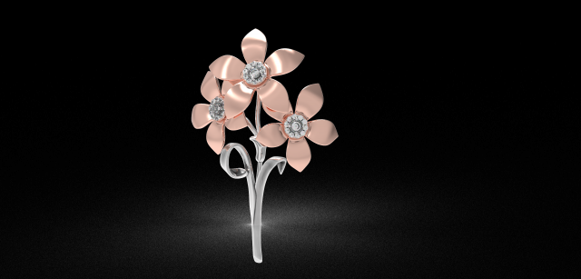 fleur broche 3d impression modèle in broches 3dexport or argent joint fonderie cire assemblée pierres coupe 3D print model - Mito3D