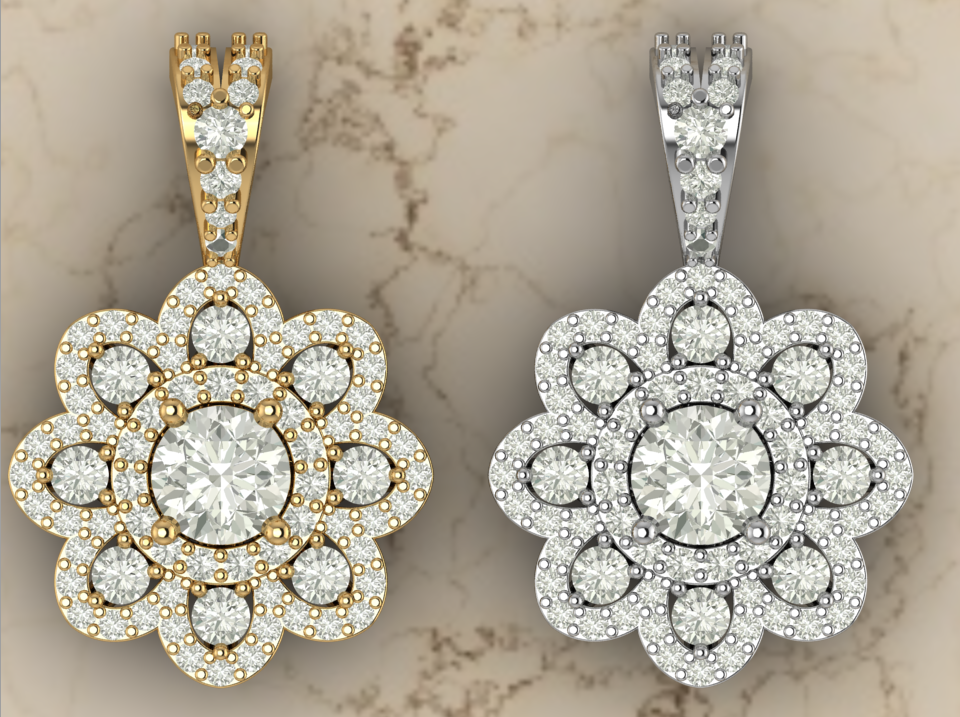 flower design pave pendant necklac gold silver uniq woman girl fashion beautiful jewelry beauty 3D print model - Mito3D