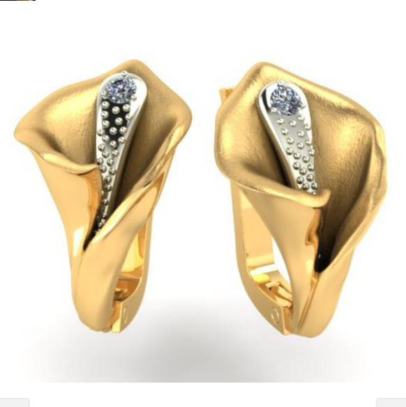 flower earring gold jewelry diamond gem 3D print model - Mito3D