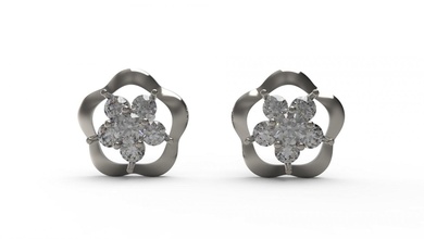 fleur boucle d'oreille 50 or bijou bijoux argent imprimable diamant femme mode mariage solitaire saphir rubis l'amour 3d print model - Mito3D