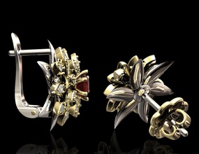 çiçek küpe 3d yazdırılabilir stl altın Gümüş platin gem taşlar elmas rose kızlar kadınlar kuyumcu 3d print model - Mito3D