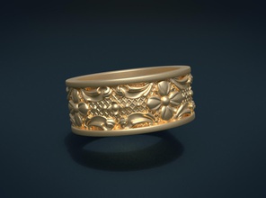 anillo flor de la ornamento el barroco hojas joyería oro 3d print model - Mito3D