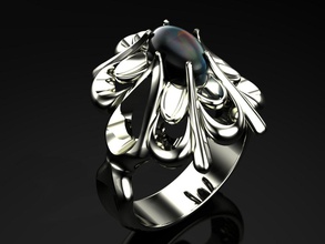 flower ring jewelry jewellery gold silver jewel cabochon gem sterling 3d print model - Mito3D
