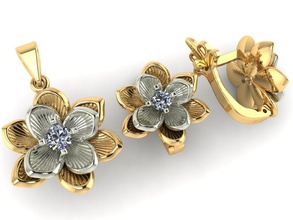 Blume gesetzt Schmuck diamond weiblich bedruckbar ist cad exklusiv gold Ohrring Mode genial Geschenk gem 3dm 3ds stl cnc Frau Juwel 3d print model - Mito3D